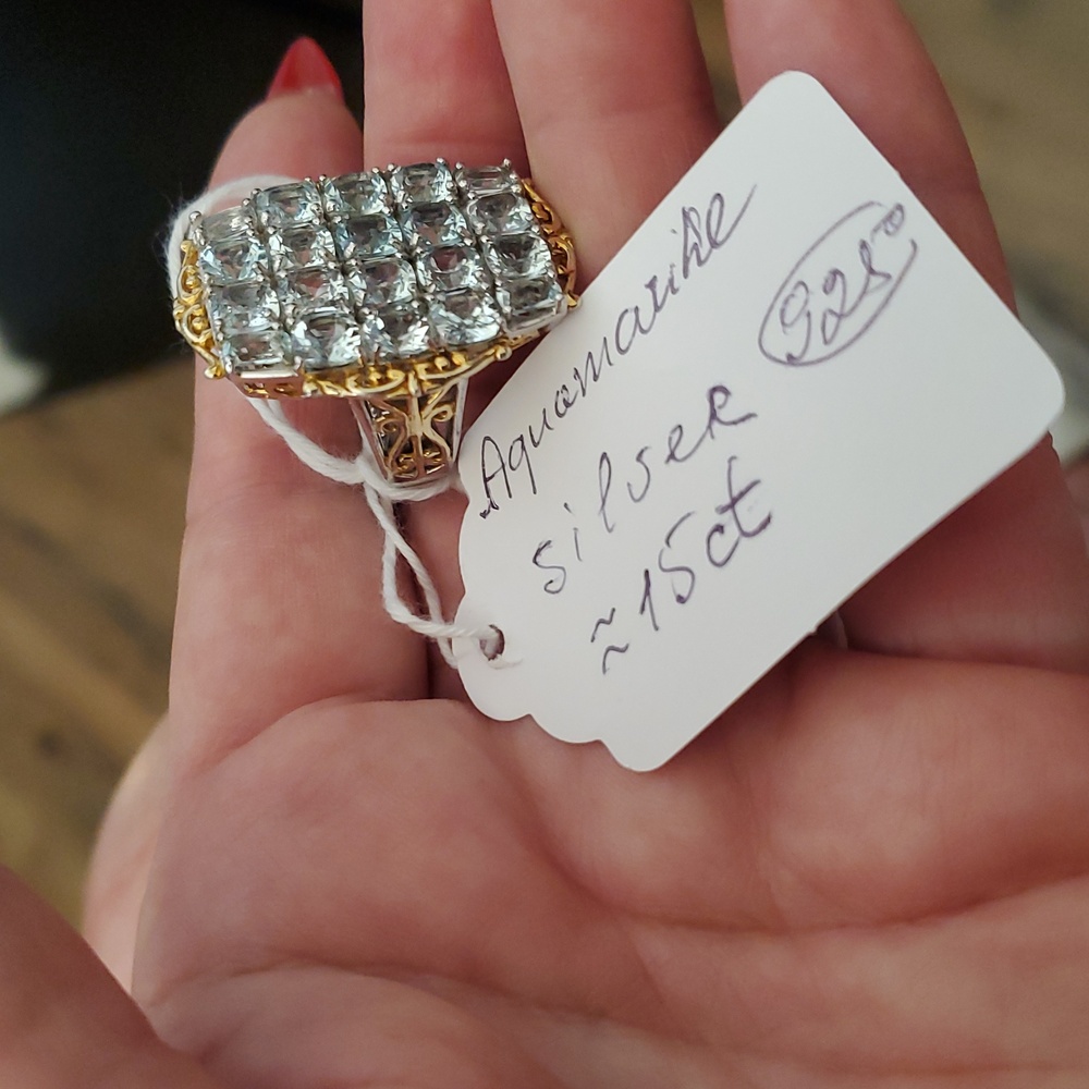 15ct Genuine Brazil Aquamarines and Sterling Silver 925°Women's Ring